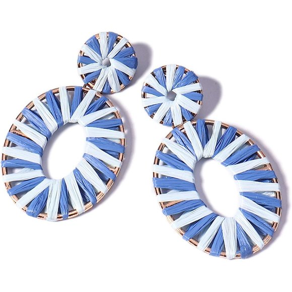 Statement Raffia Earrings Boho Drop Dangle Earrings for Women Handmade F… - Picture 13 of 16